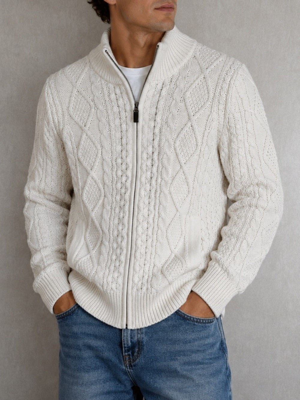 NWT Blarney Woollen Mills Merino Wool Cian Full Zip Cardigan Sweater Natural S